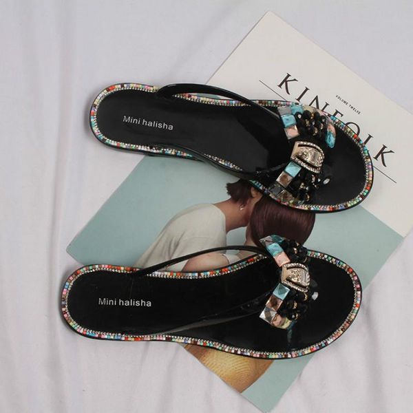 summer female outdoor slippers non-slip ladies slippers crystal bow flip-flops flat bottom drag thick sandals women beach shoes, Black
summer female outdoor slippers non-slip ladies slippers crystal bow flip-flops flat bottom drag thick sandals women beach shoes, Black