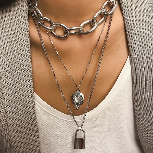 pendant necklaces multi layer lover lock choker necklace steampunk padlock chain collier couple jewelry gift, Silver
pendant necklaces multi layer lover lock choker necklace steampunk padlock chain collier couple jewelry gift, Silver