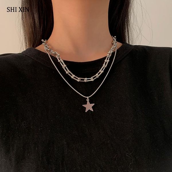shixin punk link chain choker necklace for women silver color layered chain with stars pendant necklace on the neck 2021
shixin punk link chain choker necklace for women silver color layered chain with stars pendant necklace on the neck 2021