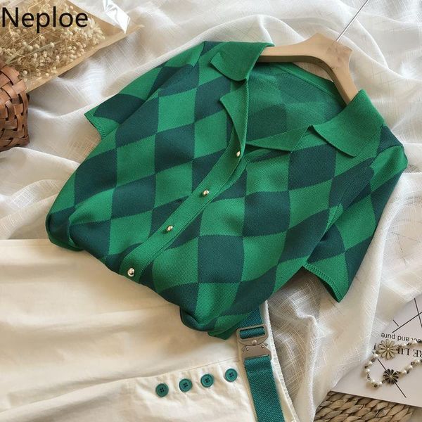 women's knits & tees neploe summer plaid knitted cardigan women korean short sleeve loose all match clothing single breasted turn down, White
women's knits & tees neploe summer plaid knitted cardigan women korean short sleeve loose all match clothing single breasted turn down, White