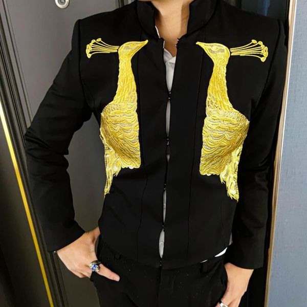 men's suits & blazers black golden peacock embroidered tuxedos for men stage trend luxury heavy industry blazer hombre para, White;black
men's suits & blazers black golden peacock embroidered tuxedos for men stage trend luxury heavy industry blazer hombre para, White;black