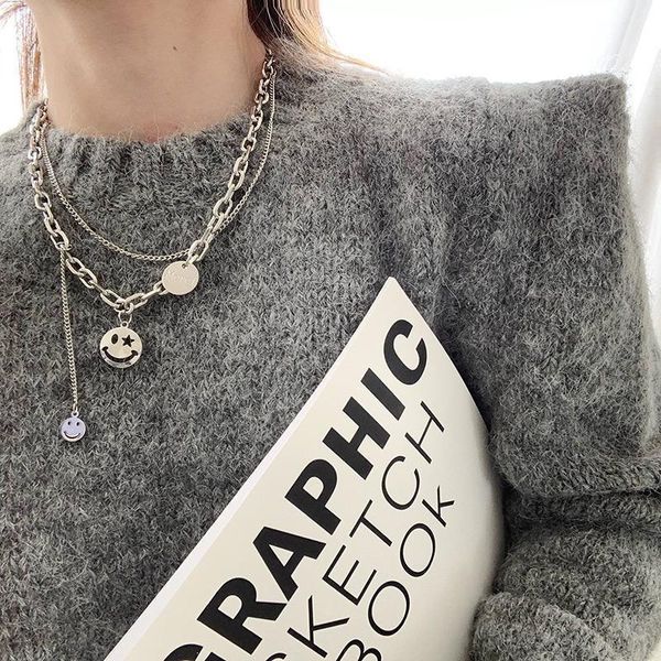 harajuku accessories smiling face korea goods couple retro punk stainless steel jewelry double necklaces, Silver
harajuku accessories smiling face korea goods couple retro punk stainless steel jewelry double necklaces, Silver