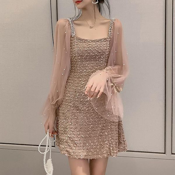 casual dresses autumn ladies beading puff sleeve 2021 french women net yarn splicing elegan office party club dress vestidos, Black;gray
casual dresses autumn ladies beading puff sleeve 2021 french women net yarn splicing elegan office party club dress vestidos, Black;gray