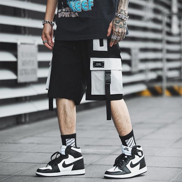 men's shorts casual hip hop multi pockets color stitching cargo jogger man streetwear summer sweatpants harem pants, White;black
men's shorts casual hip hop multi pockets color stitching cargo jogger man streetwear summer sweatpants harem pants, White;black