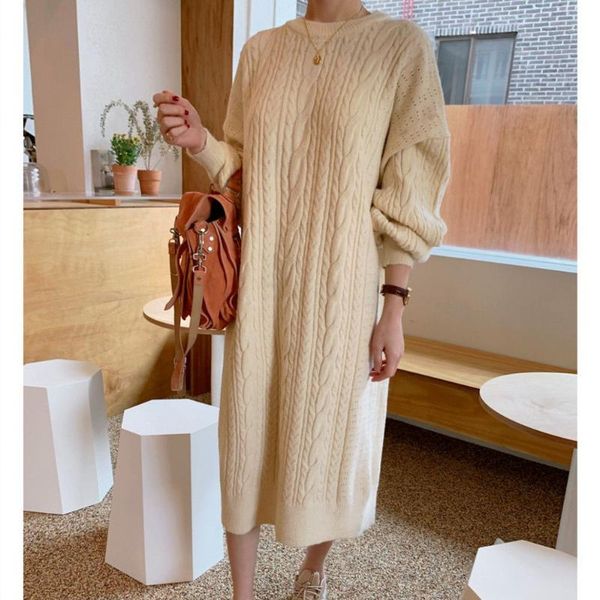 casual dresses pollover solid korean 2021 woman winter knitted clothes jumper warm thick sweater dress women knitwear robe, Black;gray
casual dresses pollover solid korean 2021 woman winter knitted clothes jumper warm thick sweater dress women knitwear robe, Black;gray