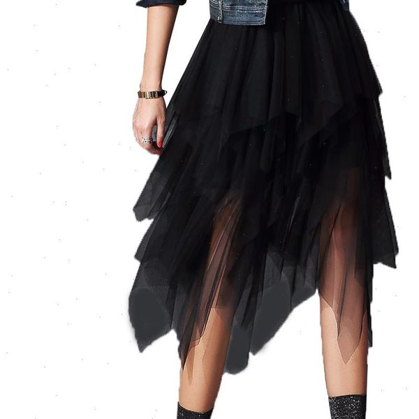 women irregular tulle skirts fashion elastic high waist mesh tutu skirt pleated long skirts midi skirt casual loose skirts, Black
women irregular tulle skirts fashion elastic high waist mesh tutu skirt pleated long skirts midi skirt casual loose skirts, Black