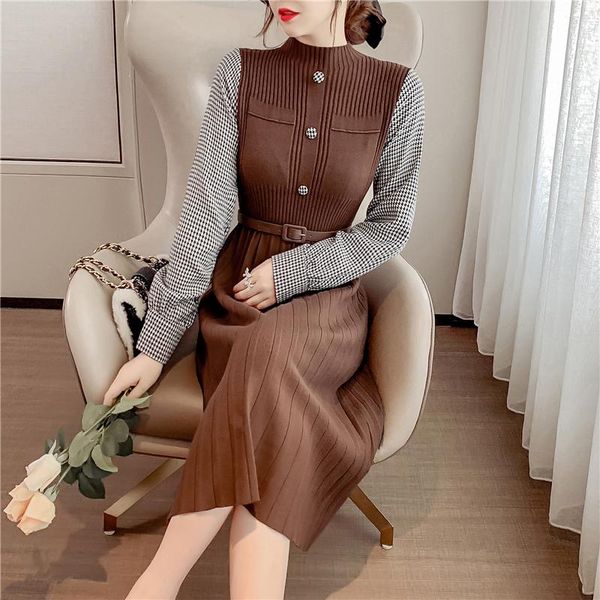 casual dresses autumn winter elegant retro slim o neck long sleeve plaid pleated dress women knitting patchwork robe vestido sweater, Black;gray
casual dresses autumn winter elegant retro slim o neck long sleeve plaid pleated dress women knitting patchwork robe vestido sweater, Black;gray