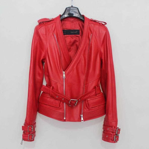 women's leather & faux v-neck genuine jacket with belt red black motorcycle lady style women
women's leather & faux v-neck genuine jacket with belt red black motorcycle lady style women