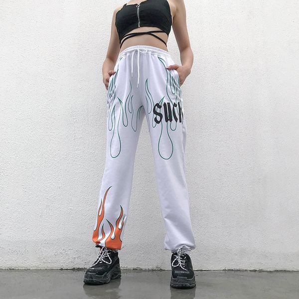 fire printed casual joggers women harajuku white high waist pants capri loose baggy trousers ladies streetwear summer, Black;white
fire printed casual joggers women harajuku white high waist pants capri loose baggy trousers ladies streetwear summer, Black;white