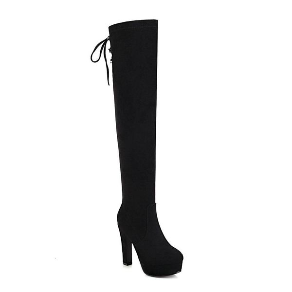 round toe thick on the knee stretch dwaterproof platform water super high heels long suede boots c8t8, Black
round toe thick on the knee stretch dwaterproof platform water super high heels long suede boots c8t8, Black