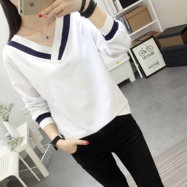 women's t-shirt large size wear base shirt 2021 spring and autumn long sleeve fashion, White
women's t-shirt large size wear base shirt 2021 spring and autumn long sleeve fashion, White