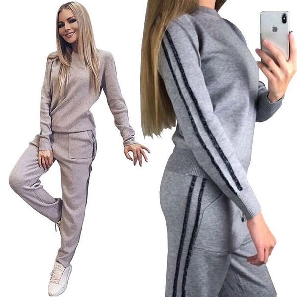 women's two piece pants women pullover striped sweater suit sets 2 knitted tracksuit set woman trousers jumper top, White
women's two piece pants women pullover striped sweater suit sets 2 knitted tracksuit set woman trousers jumper top, White