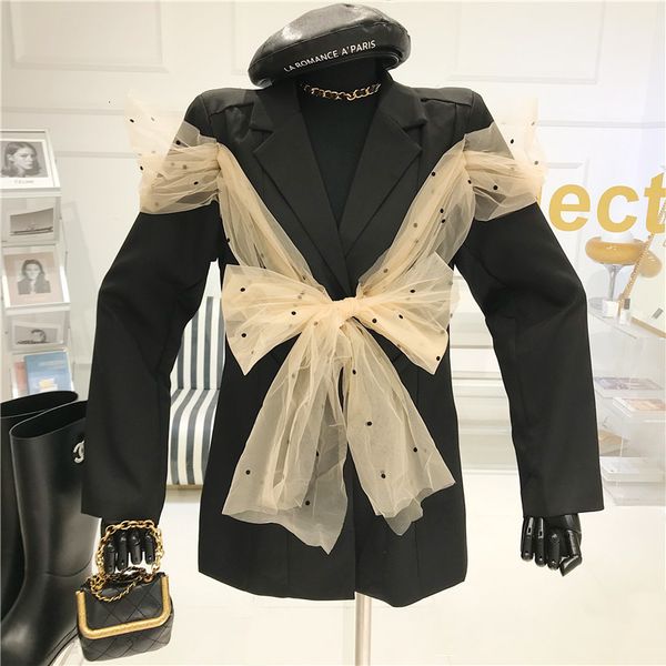 dot mesh sews with low-v low-back female jacket spring personality design medium length suit dyms, White;black
dot mesh sews with low-v low-back female jacket spring personality design medium length suit dyms, White;black