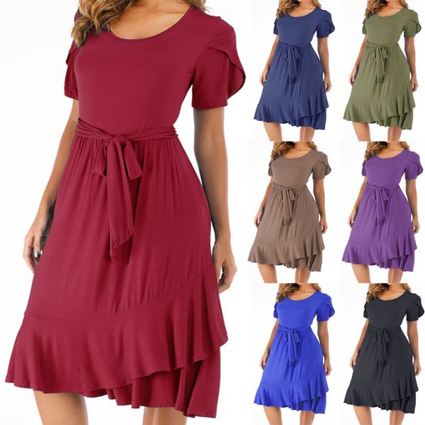 womens summer solid color casual lace up elegant short sleeve mid-length dress special offer, White;black
womens summer solid color casual lace up elegant short sleeve mid-length dress special offer, White;black