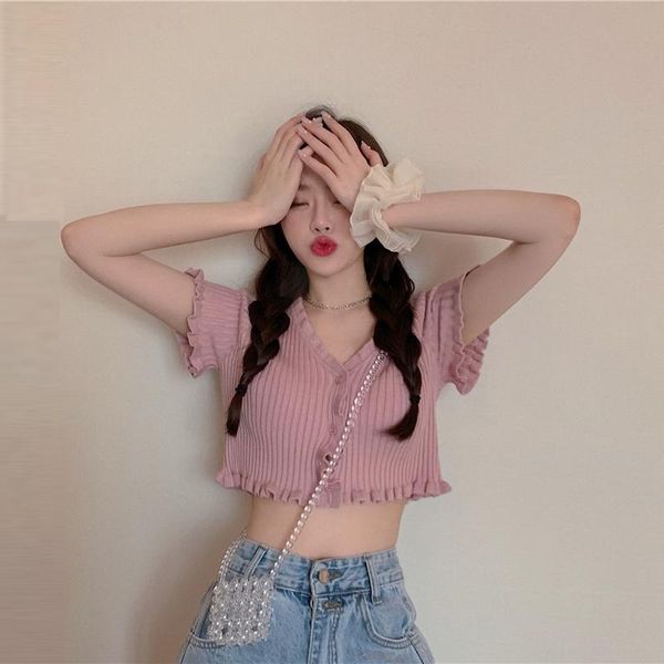 women's knits & tees elegant pink wooden ear scheming knitting small short cardigan female gentle bm style design sense anti-aging summ, White
women's knits & tees elegant pink wooden ear scheming knitting small short cardigan female gentle bm style design sense anti-aging summ, White