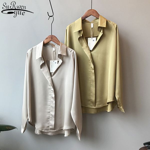 2021 spring women fashion long sleeves satin blouse vintage femme v neck street shirts elegant imitation silk blouse 210302, White
2021 spring women fashion long sleeves satin blouse vintage femme v neck street shirts elegant imitation silk blouse 210302, White
