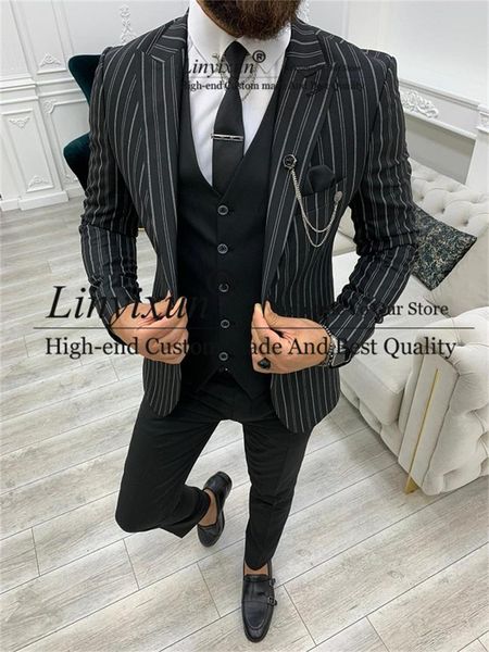 men's suits & blazers classic black stripe mens slim fit 3 pieces set groom wedding tuxedos business man working blazer terno masculino, White;black
men's suits & blazers classic black stripe mens slim fit 3 pieces set groom wedding tuxedos business man working blazer terno masculino, White;black