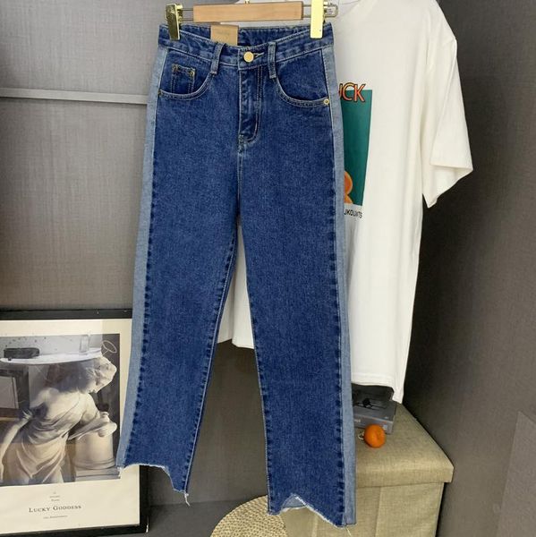 women's jeans colorblock 2021 spring and autumn high waist all-match irregular washed cotton slim straight cropped trousers, Blue
women's jeans colorblock 2021 spring and autumn high waist all-match irregular washed cotton slim straight cropped trousers, Blue