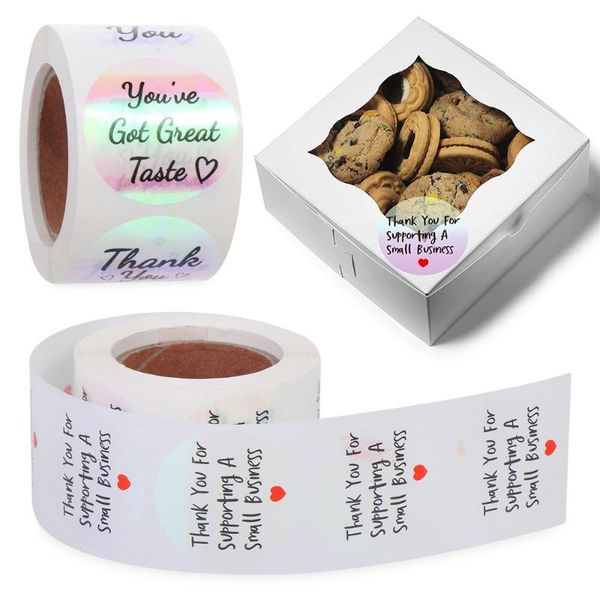 500pcs/roll holographic laser thank you stickers self adhesive sticker package label party wedding gift packaging sealing craft