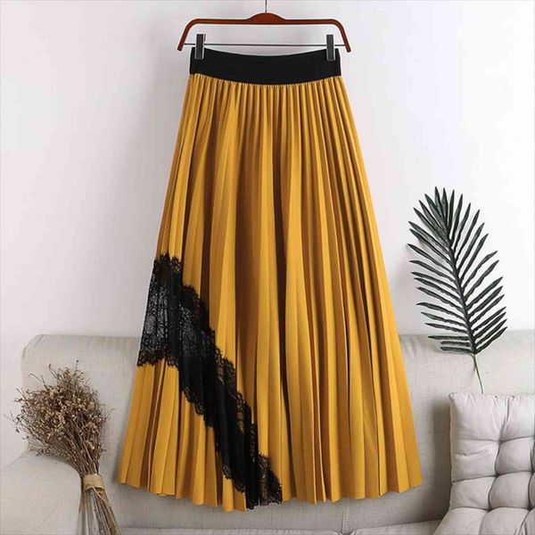 autumn pleated lace patchwork women skirt midi elastic high waist a line transparent jupe femme, Black
autumn pleated lace patchwork women skirt midi elastic high waist a line transparent jupe femme, Black