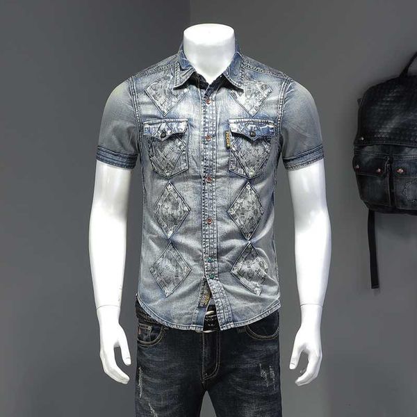 retro men's shirt short sleeve patch denim shirts men streetwear social night club party clothing chemise homme 210527, White;black
retro men's shirt short sleeve patch denim shirts men streetwear social night club party clothing chemise homme 210527, White;black