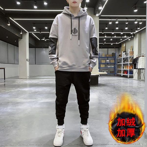 men's tracksuits boutique spot on the 2021 winter han edition leisure suit pants hooded youth with velvet, Gray
men's tracksuits boutique spot on the 2021 winter han edition leisure suit pants hooded youth with velvet, Gray
