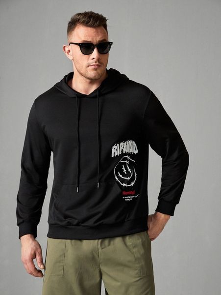extended sizes men slogan & expression print kangaroo pocket drawstring hoodie f1tn#, Black
extended sizes men slogan & expression print kangaroo pocket drawstring hoodie f1tn#, Black