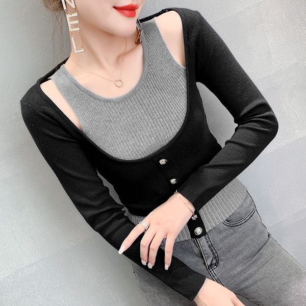 2021 new fall winter korean knitted sweater fashion hollow out women button patchwork pullovers female casual jumper t08910l xa63, White;black
2021 new fall winter korean knitted sweater fashion hollow out women button patchwork pullovers female casual jumper t08910l xa63, White;black