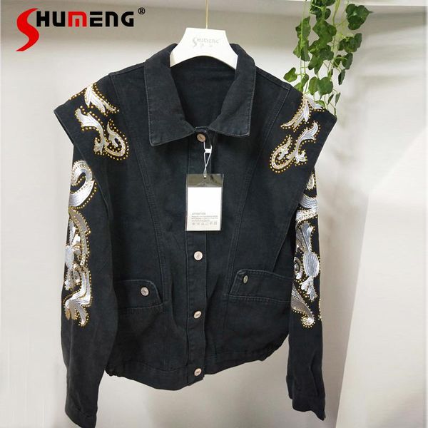women's jackets 2021 spring autumn women embroidery drilling short denim jacket ladies fashion high-end high street solid jeans coat, Black;brown
women's jackets 2021 spring autumn women embroidery drilling short denim jacket ladies fashion high-end high street solid jeans coat, Black;brown