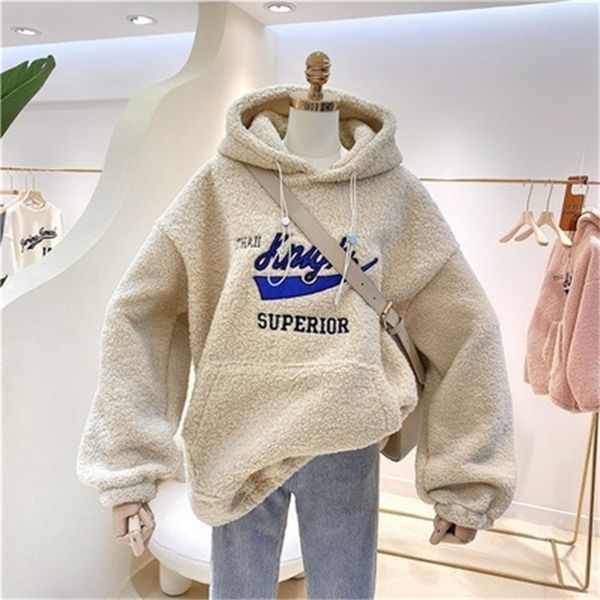 ins winter versatile korean cashmere warm loose hooded thickened sweater women's coat, Black
ins winter versatile korean cashmere warm loose hooded thickened sweater women's coat, Black