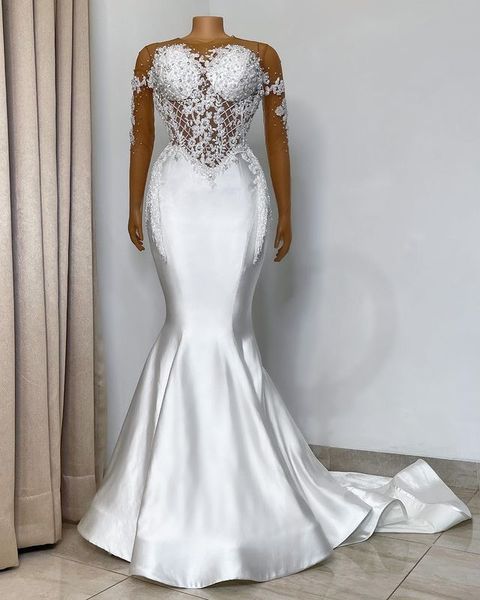 2021 plus size arabic aso ebi lace beaded mermaid wedding dress sheer neck beadings long sleeves satin bridal gowns dresses zj273, White
2021 plus size arabic aso ebi lace beaded mermaid wedding dress sheer neck beadings long sleeves satin bridal gowns dresses zj273, White