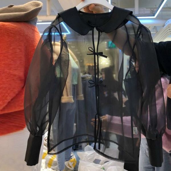 mode sweet peter pan collar flashlight long sleeve 2021 new spring voile feminine shirts chic drawstring xmbh, Black
mode sweet peter pan collar flashlight long sleeve 2021 new spring voile feminine shirts chic drawstring xmbh, Black