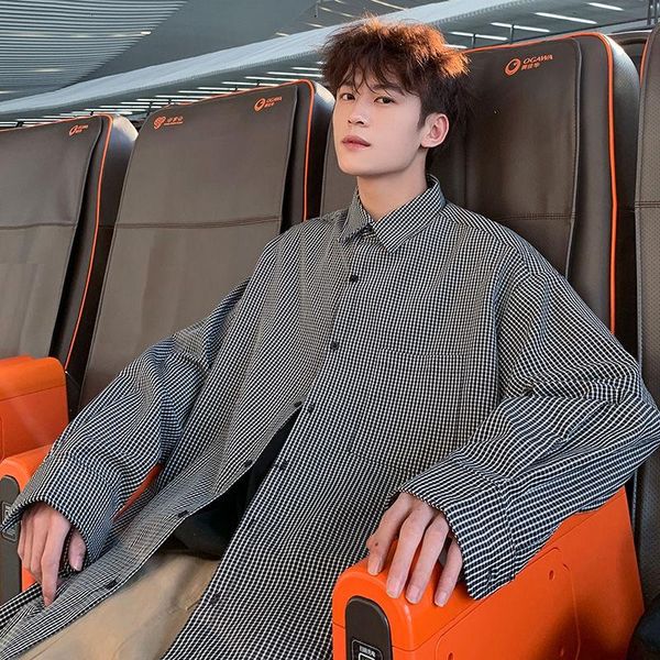 men's casual shirts spring streetwear long-sleeved plaid shirt loose wind day department logo korean jacket camisa masculina the listin, White;black
men's casual shirts spring streetwear long-sleeved plaid shirt loose wind day department logo korean jacket camisa masculina the listin, White;black