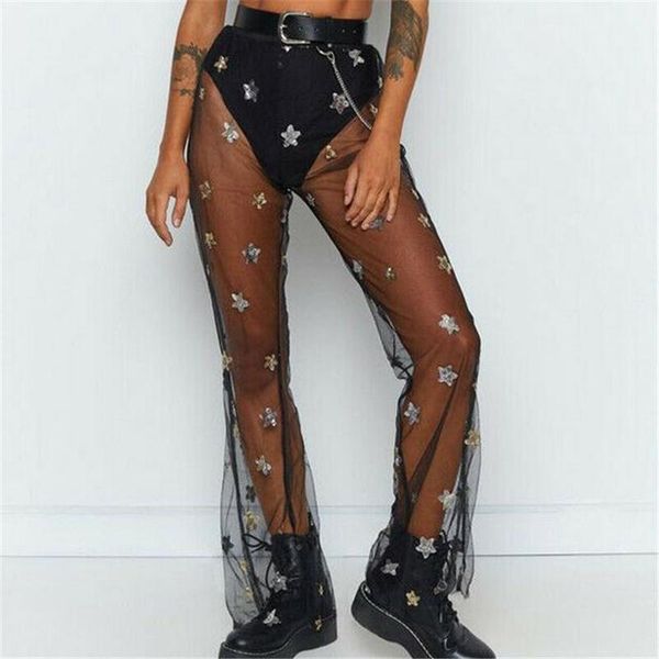 women's flared black trousers new floral printed holiday see through beach covers up ladies' mesh sheer pants selling, White;black
women's flared black trousers new floral printed holiday see through beach covers up ladies' mesh sheer pants selling, White;black
