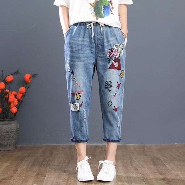 women's jeans harajuku embroidery national wind ripped woman print cartoon elastic waist harem pants radish denim plus size, Blue
women's jeans harajuku embroidery national wind ripped woman print cartoon elastic waist harem pants radish denim plus size, Blue