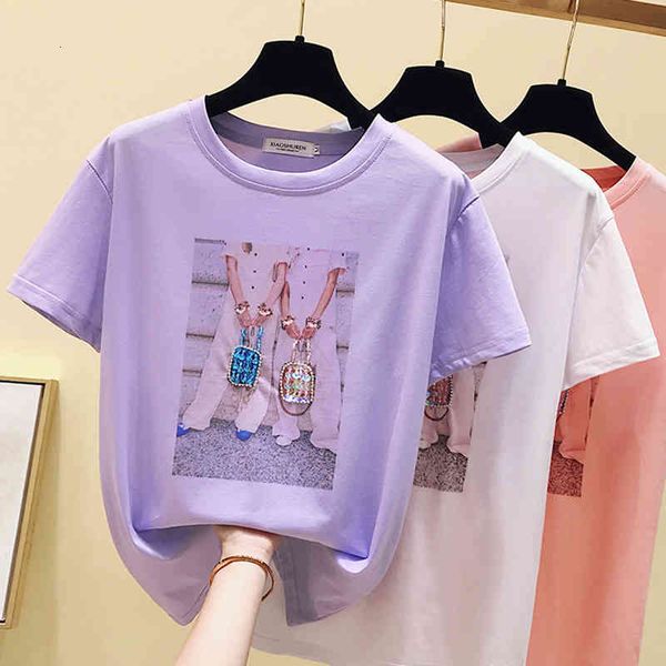 women's t-shirt diamond shinmind t-shirt, women's summer shirt patterned with short sleeve of cotton ywqh, White
women's t-shirt diamond shinmind t-shirt, women's summer shirt patterned with short sleeve of cotton ywqh, White