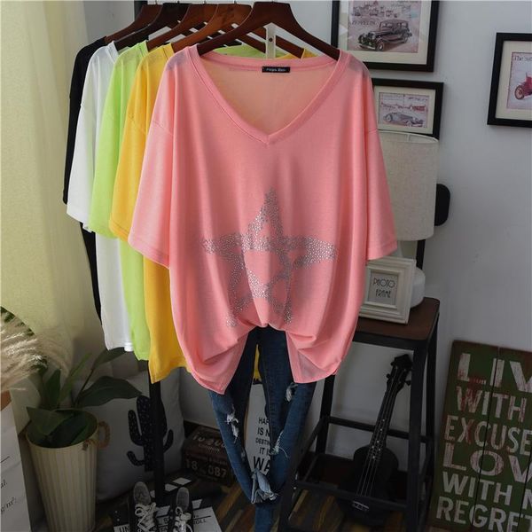 women's t-shirt summer women thin rhinestone oversize casual t shirt short sleeve v neck ultra soft see through tunic tee maxi size, White
women's t-shirt summer women thin rhinestone oversize casual t shirt short sleeve v neck ultra soft see through tunic tee maxi size, White