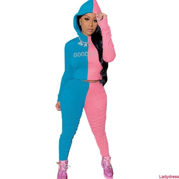 women's jumpsuits & rompers 2021 casual two colors patchwork women 2 pieces sets good lif print hoodies+stacked jogger tracksuit pants, Black;white
women's jumpsuits & rompers 2021 casual two colors patchwork women 2 pieces sets good lif print hoodies+stacked jogger tracksuit pants, Black;white