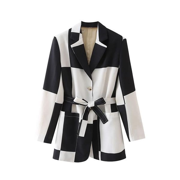 women's suits & blazers 2021 woman blazer autumn fashion black and white color block with belt temperament women office outerwear chic, White;black
women's suits & blazers 2021 woman blazer autumn fashion black and white color block with belt temperament women office outerwear chic, White;black