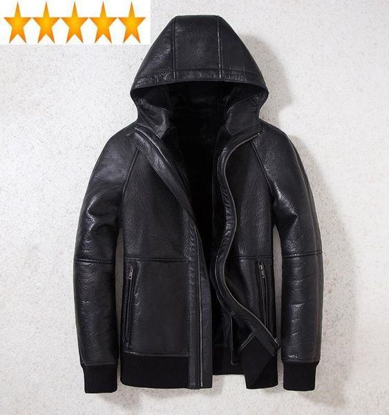 men's leather & faux short coat natural fur jackets real sheepskin jacket men shearling hooded winter 2021 chaqueta hombre 993, Black
men's leather & faux short coat natural fur jackets real sheepskin jacket men shearling hooded winter 2021 chaqueta hombre 993, Black