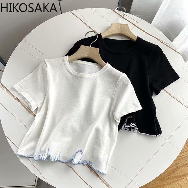 women's knits & tees hem irreguar embroidery contrast color design knitted o neck short sleeve loose crop tshirts 2021 summer all matc, White
women's knits & tees hem irreguar embroidery contrast color design knitted o neck short sleeve loose crop tshirts 2021 summer all matc, White