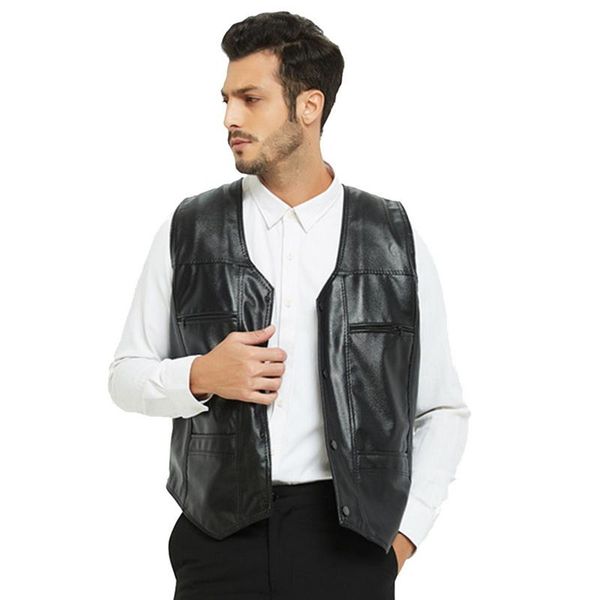 men's vests adisputent leather men sleeveless jackets pu male streetwear punk pocket button black brand motorcycle waistcoat jacket, Black;white
men's vests adisputent leather men sleeveless jackets pu male streetwear punk pocket button black brand motorcycle waistcoat jacket, Black;white