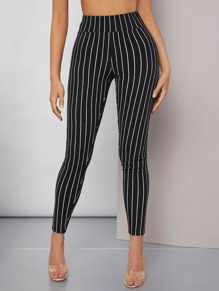 wide waistband striped leggings b0di#, Black