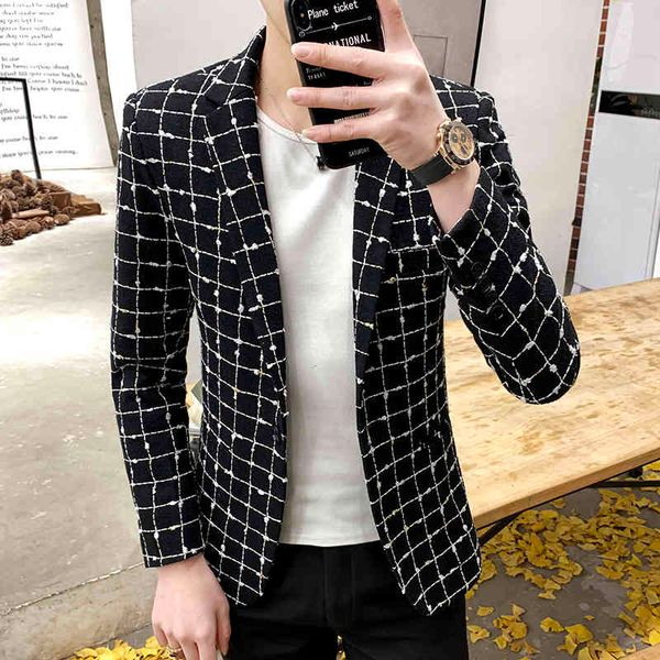 men's suits & blazers autumn winter men fashion plaid casual suit jackets korean slim fit wedding business coat social blazer masc, White;black
men's suits & blazers autumn winter men fashion plaid casual suit jackets korean slim fit wedding business coat social blazer masc, White;black
