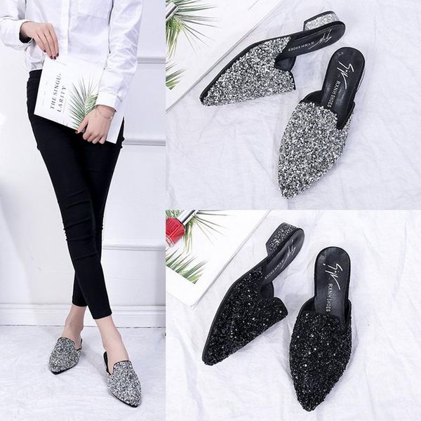slippers silver crystal women pointed toe bling rhinestone mules shoes european design square heel slides, Black
slippers silver crystal women pointed toe bling rhinestone mules shoes european design square heel slides, Black