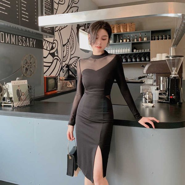 ladies fashion black dress perspective patchwork slim irregular slit dresses autumn women's clothes 210608, Black;gray
ladies fashion black dress perspective patchwork slim irregular slit dresses autumn women's clothes 210608, Black;gray