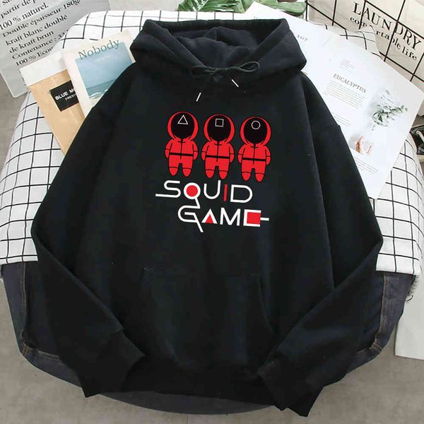 men's squid printed sweatshirt, korean cartoon tv hoodie, loose street cloth, warm hip-hop wool, winter 2021, Black 
men's squid printed sweatshirt, korean cartoon tv hoodie, loose street cloth, warm hip-hop wool, winter 2021, Black