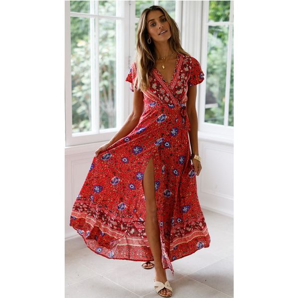2021 new summer v neck printing long bohemian with sashes for women short split elegant es la8c, Black;gray
2021 new summer v neck printing long bohemian with sashes for women short split elegant es la8c, Black;gray
