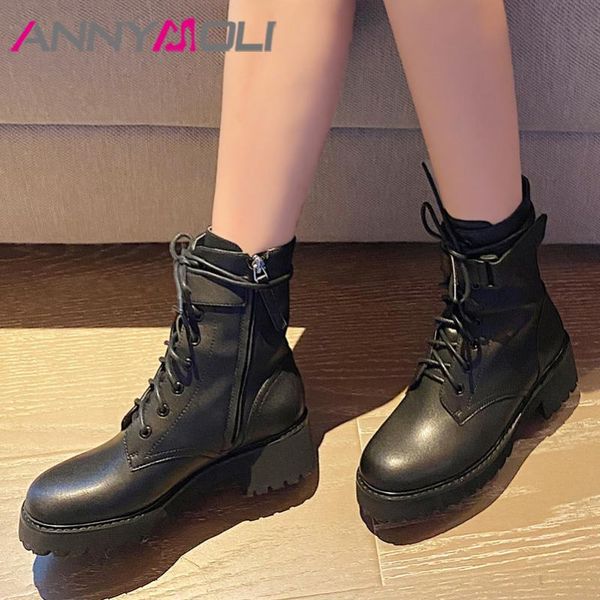 boots annymoli real leather ankle women high heel motorcycle lace up block shoes zip platform short lady winter, Black
boots annymoli real leather ankle women high heel motorcycle lace up block shoes zip platform short lady winter, Black