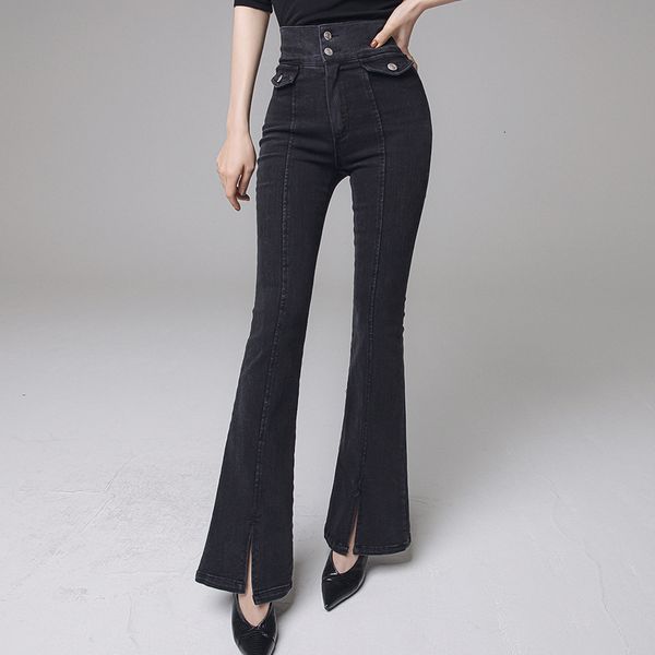 new arrival spring women temperament simple high waist wild fashion black denim slim flare pants long vsrg, Blue
new arrival spring women temperament simple high waist wild fashion black denim slim flare pants long vsrg, Blue